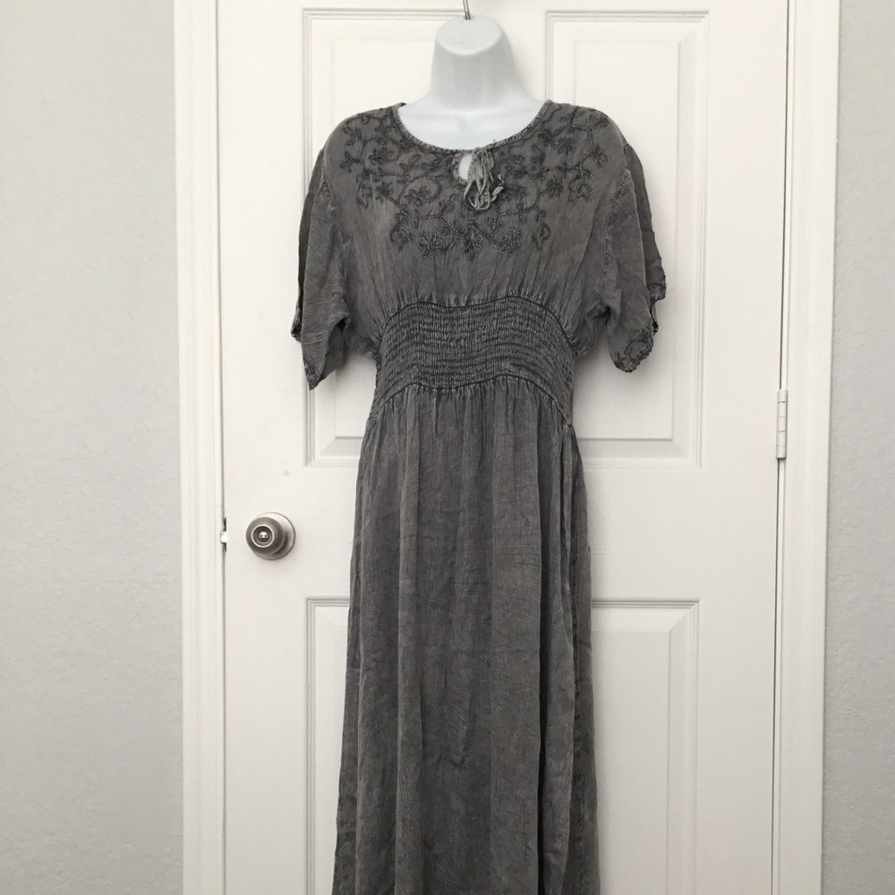 Grey embroidered long maxi Dress